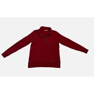 LL Bean Womens Diamond Quilted Red 1/4 Quarter Zip Sweatshirt Size Medium